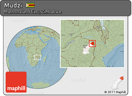Savanna Style Location Map of Mudzi, highlighted parent region, hill shading