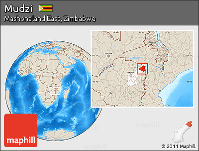 Shaded Relief Location Map of Mudzi, highlighted parent region