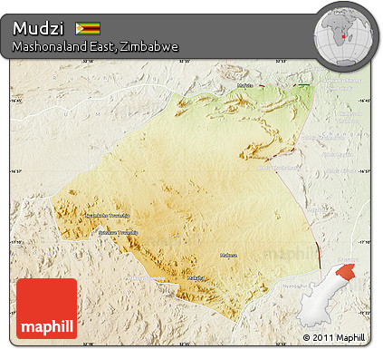 Physical Map of Mudzi, lighten