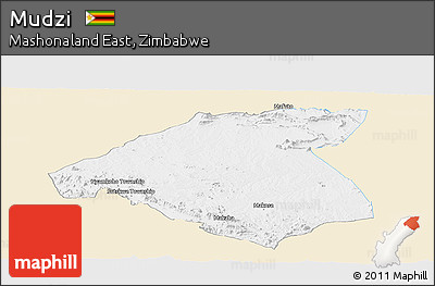 Classic Style Panoramic Map of Mudzi, single color outside