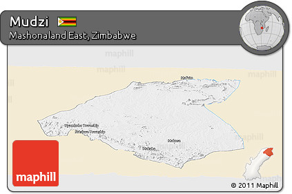 Classic Style Panoramic Map of Mudzi, single color outside