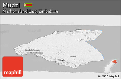 Gray Panoramic Map of Mudzi, single color outside