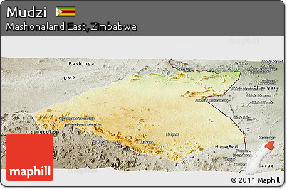 Physical Panoramic Map of Mudzi, semi-desaturated