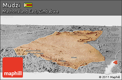 Satellite Panoramic Map of Mudzi, desaturated