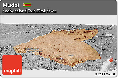 Satellite Panoramic Map of Mudzi, desaturated