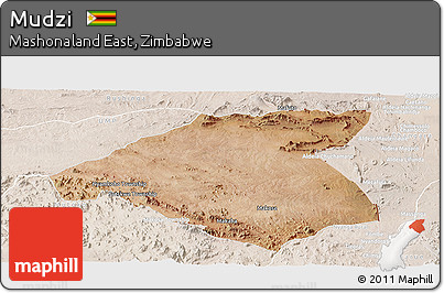 Satellite Panoramic Map of Mudzi, lighten