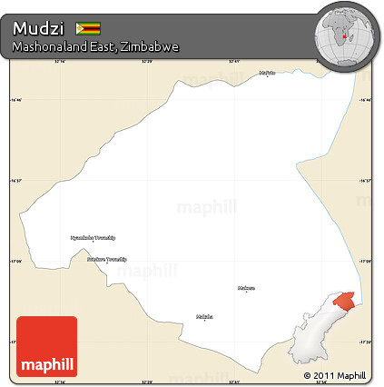 Classic Style Simple Map of Mudzi, single color outside