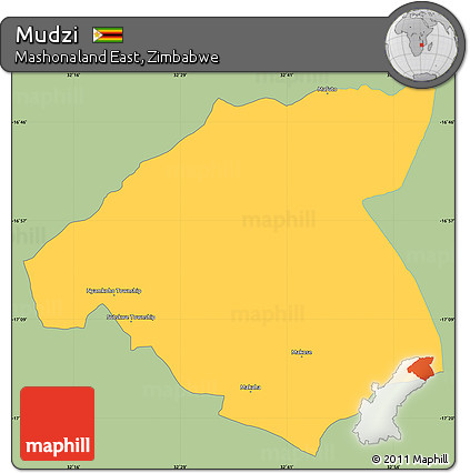 Savanna Style Simple Map of Mudzi, single color outside