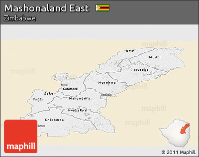 Classic Style Panoramic Map of Mashonaland East, single color outside