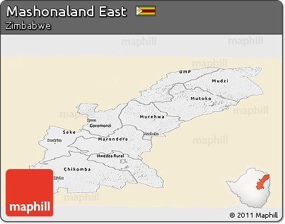 Classic Style Panoramic Map of Mashonaland East, single color outside