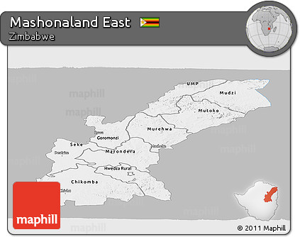 Gray Panoramic Map of Mashonaland East, single color outside