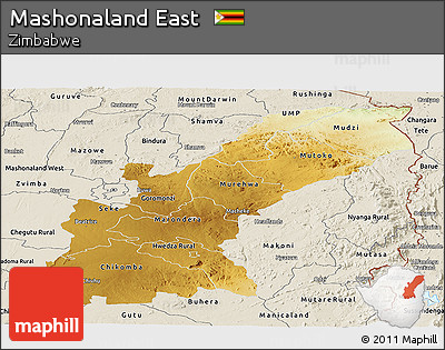 Physical Panoramic Map of Mashonaland East, shaded relief outside