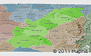 Political Shades Panoramic Map of Mashonaland East, semi-desaturated