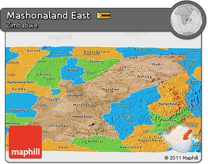 Satellite Panoramic Map of Mashonaland East, political outside