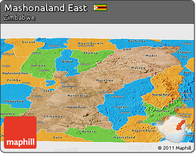 Satellite Panoramic Map of Mashonaland East, political outside