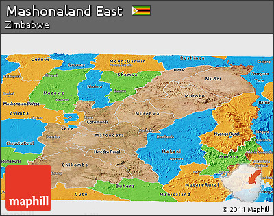 Satellite Panoramic Map of Mashonaland East, political outside