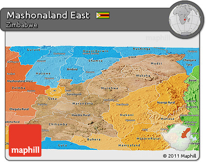 Satellite Panoramic Map of Mashonaland East, political shades outside