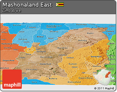 Satellite Panoramic Map of Mashonaland East, political shades outside