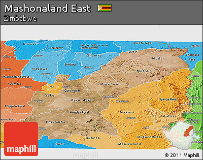 Satellite Panoramic Map of Mashonaland East, political shades outside