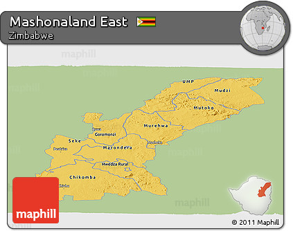 Savanna Style Panoramic Map of Mashonaland East, single color outside