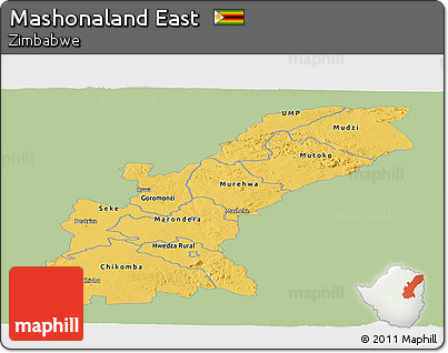 Savanna Style Panoramic Map of Mashonaland East, single color outside