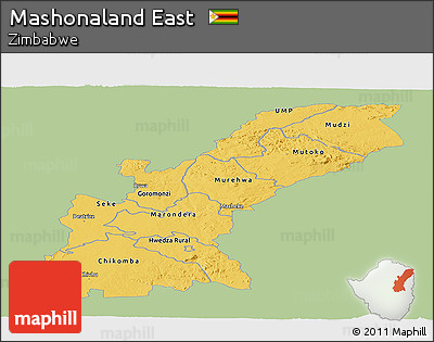 Savanna Style Panoramic Map of Mashonaland East, single color outside