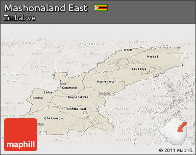 Shaded Relief Panoramic Map of Mashonaland East, lighten