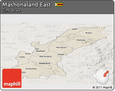 Shaded Relief Panoramic Map of Mashonaland East, lighten