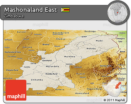 Shaded Relief Panoramic Map of Mashonaland East, physical outside