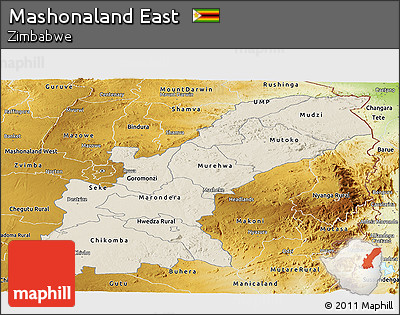 Shaded Relief Panoramic Map of Mashonaland East, physical outside