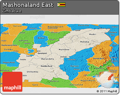 Shaded Relief Panoramic Map of Mashonaland East, political outside