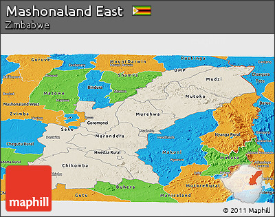 Shaded Relief Panoramic Map of Mashonaland East, political outside
