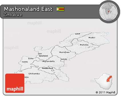 Silver Style Panoramic Map of Mashonaland East, single color outside