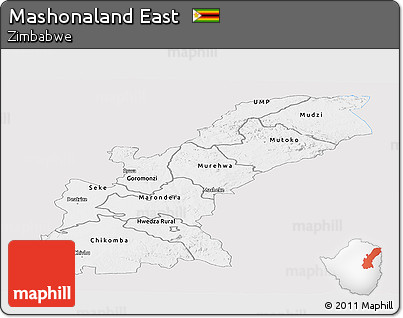 Silver Style Panoramic Map of Mashonaland East, single color outside