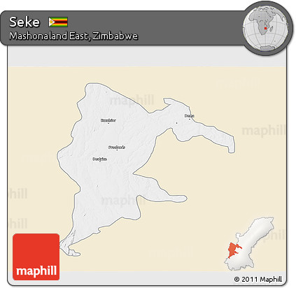Classic Style 3D Map of Seke, single color outside