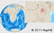 Shaded Relief Location Map of Seke, within the entire country