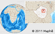 Shaded Relief Location Map of Seke, highlighted country, within the entire country