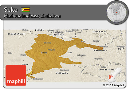 Physical Panoramic Map of Seke, shaded relief outside