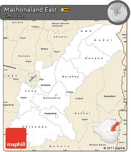 Classic Style Simple Map of Mashonaland East