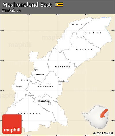 Classic Style Simple Map of Mashonaland East, single color outside