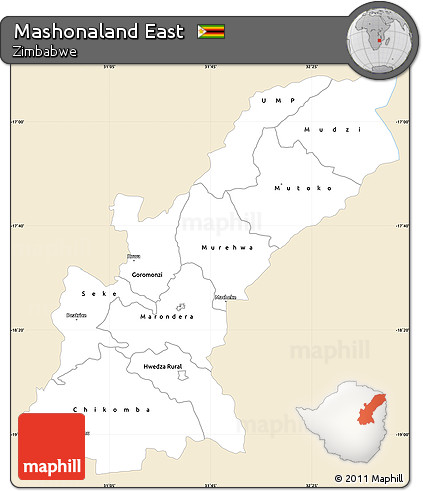 Classic Style Simple Map of Mashonaland East, single color outside