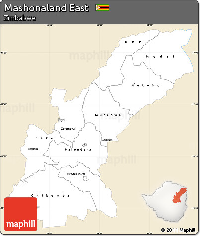 Classic Style Simple Map of Mashonaland East, single color outside