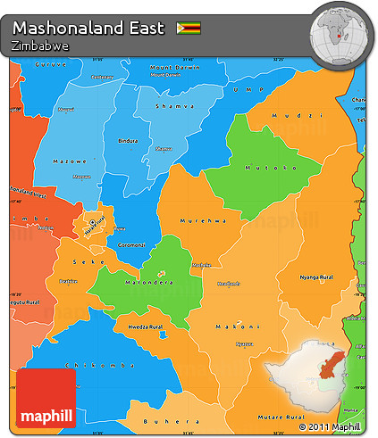 Political Simple Map of Mashonaland East, political shades outside