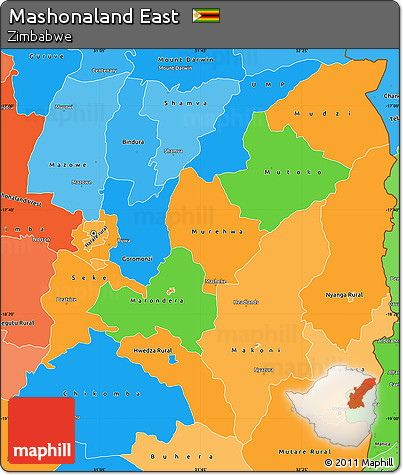 Political Simple Map of Mashonaland East, political shades outside