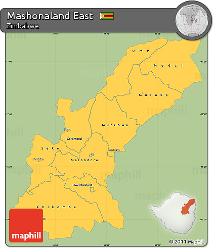 Savanna Style Simple Map of Mashonaland East, single color outside