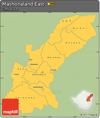 Savanna Style Simple Map of Mashonaland East, single color outside