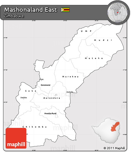 Silver Style Simple Map of Mashonaland East, cropped outside
