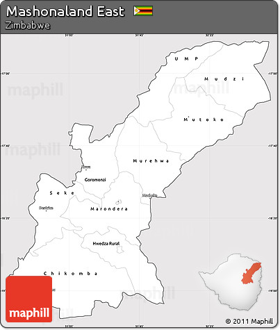 Silver Style Simple Map of Mashonaland East, cropped outside