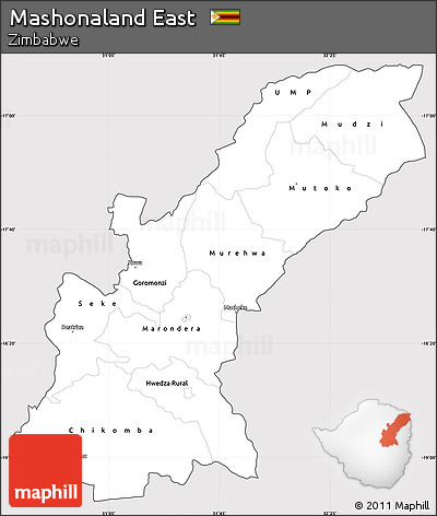 Silver Style Simple Map of Mashonaland East, cropped outside