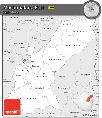 Silver Style Simple Map of Mashonaland East